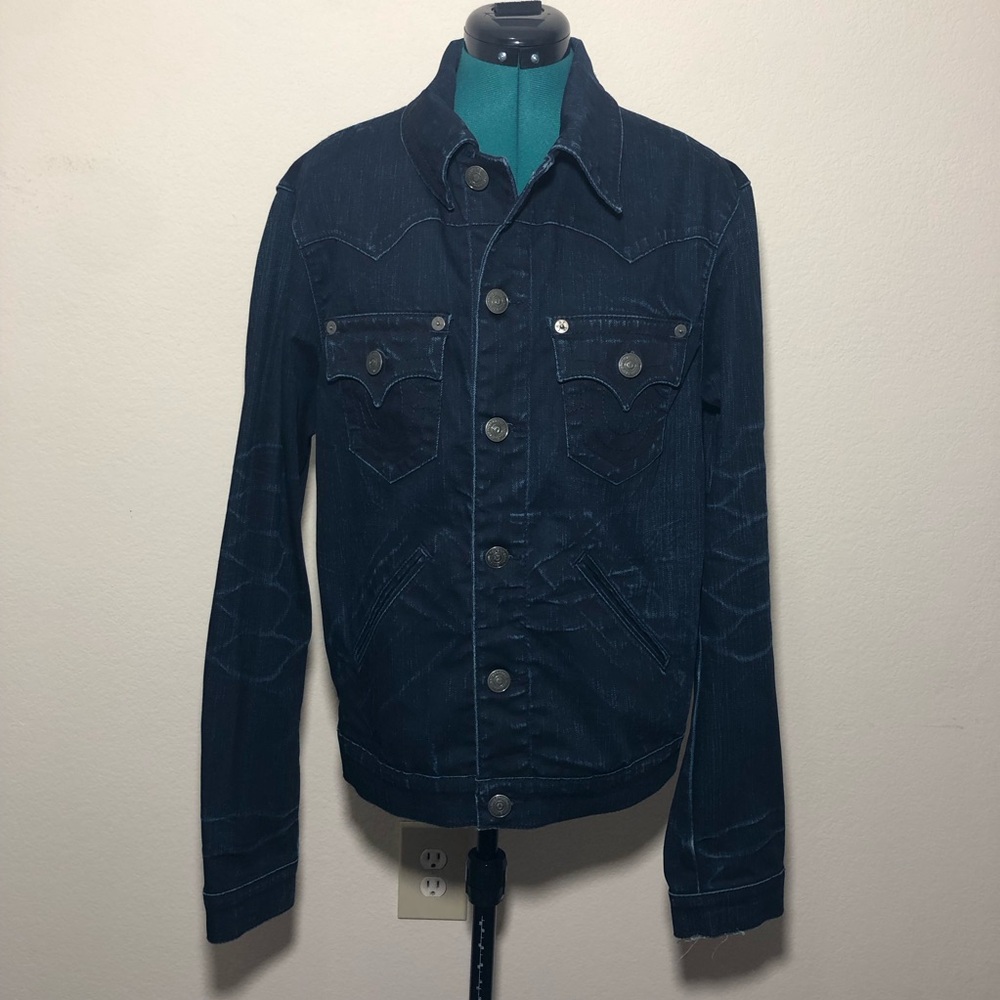True Religion Johnny Denim Men Jeans Jacket Size Small Dark Blue Pockets